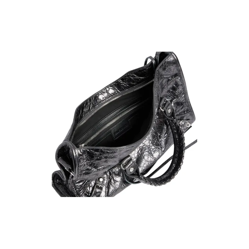 Balenciaga Le City Small Bag In Steel Grey Metallized Arena Lambskin Shiny Silver Hardware Steel Grey-5