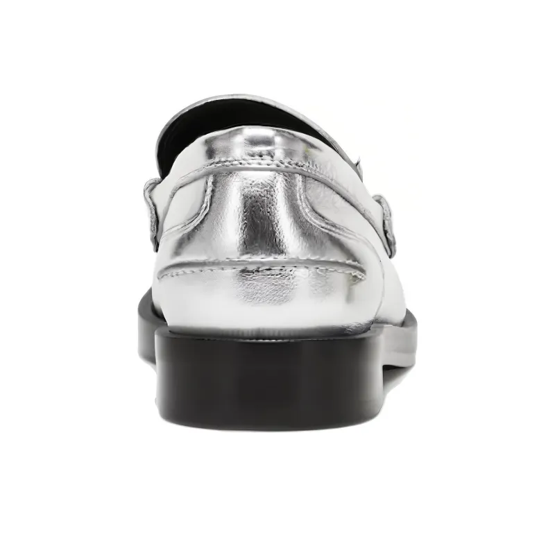 FENDI Baguette Metallic Leather Loafers-4