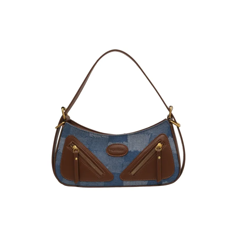 Yalu PU Shoulder Bag Regular Women's Black/Light Blue/Dark Blue-11