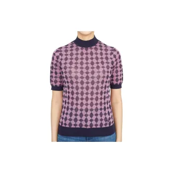 TORY BURCH Jacquard Knitted Mock Neck T Shirt