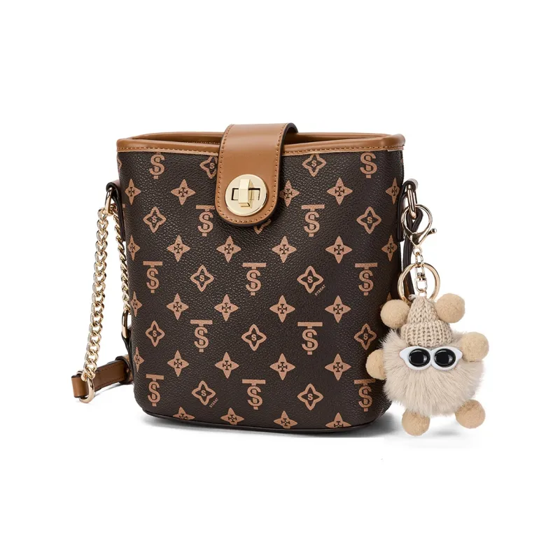 ST&SAT PVC With Synthetic Leather Bucket Bag, Shoulder Bag, Crossbody Bag Regular Women's Coffee/Apricot-2