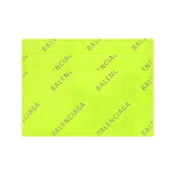 Balenciaga Calfskin Card Clip Card Holder Men's Neon Green/White