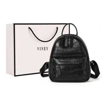 VINEY Cow Leather Patchwork Synthetic Leather Backpack Regular Women's Black