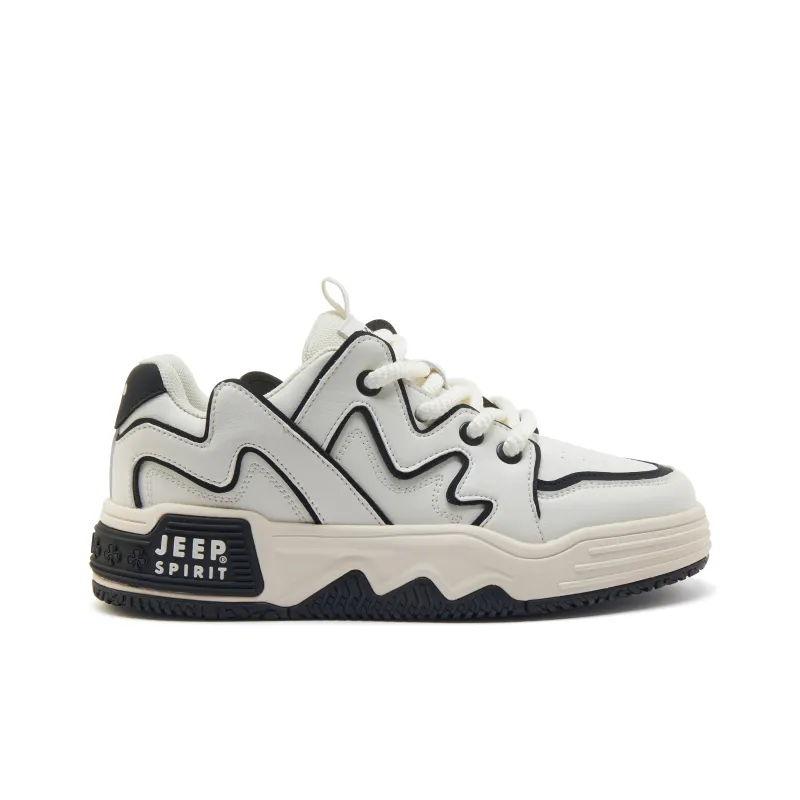 JEEP SPIRIT Slip Resistant Water Resistant Height Increasing Low Top Casual Skateboard Shoes Men White-1