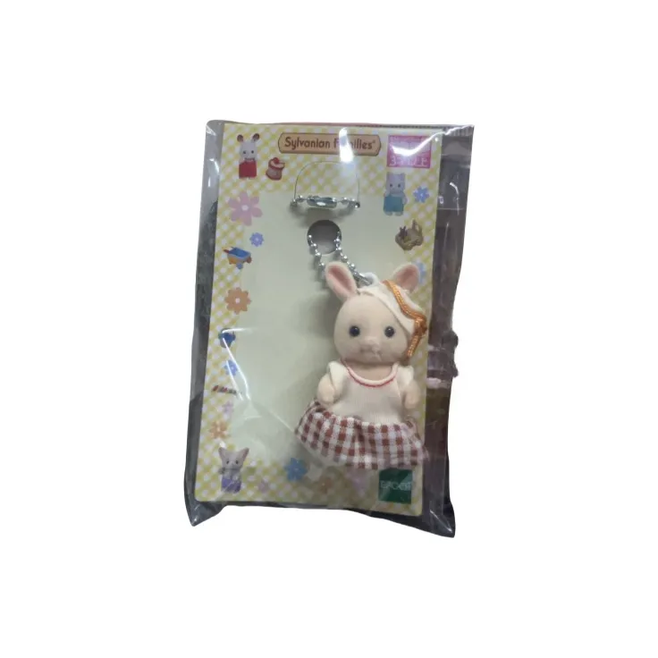 Sylvanian Families Milk Rabbit Plaid Dress Dolls Plush Pendant Small Size Tall-3