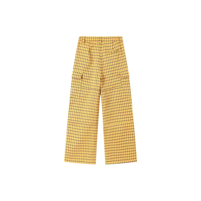 DANGEROUSPEOPLE Cargo Pants Women's Yellow Plaid Background-1