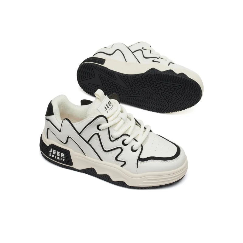 JEEP SPIRIT Slip Resistant Water Resistant Height Increasing Low Top Casual Skateboard Shoes Men White-5