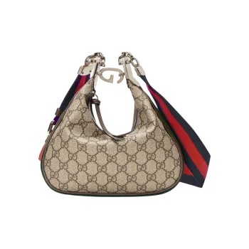 GUCCI Attache Canvas With Leather Trim Crossbody Bag Shoulder Bag Small Size Women's Beige