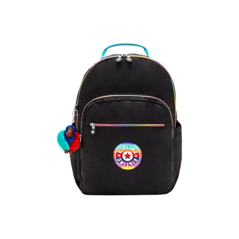 Kipling Polyamide Backpack Large Size Unisex Metal Pebble Blue & Ink Black Stripes Pattern & Black & Rainbow-4