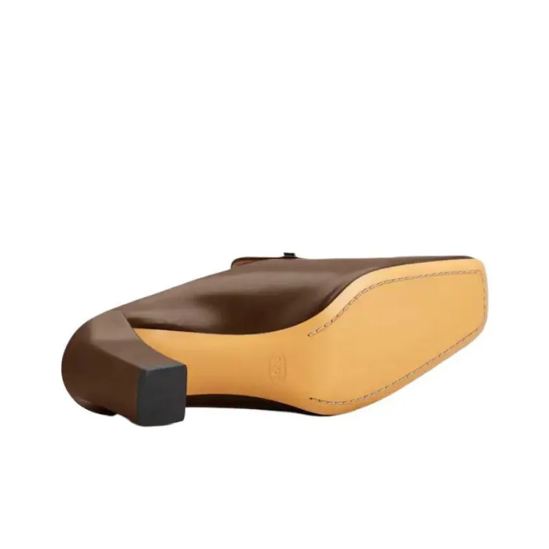 TOD'S Closed Toe Slippers 7cm Women's Brown-4