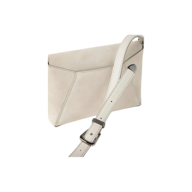Brunello Cucinelli Suede Calfskin Envelope Bag, Shoulder Bag, Crossbody Bag Women's Light Gray-3