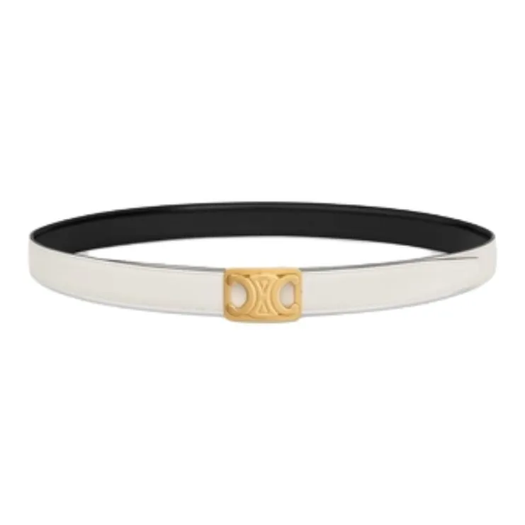 CELINE   Leather Belts Women's Black/White Width  2.5CM-1