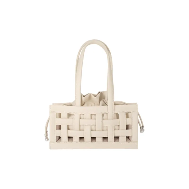 AJIDOU Cow Split Leather With Artificial Leather One Shoulder Handbag Medium Size Women's White-3