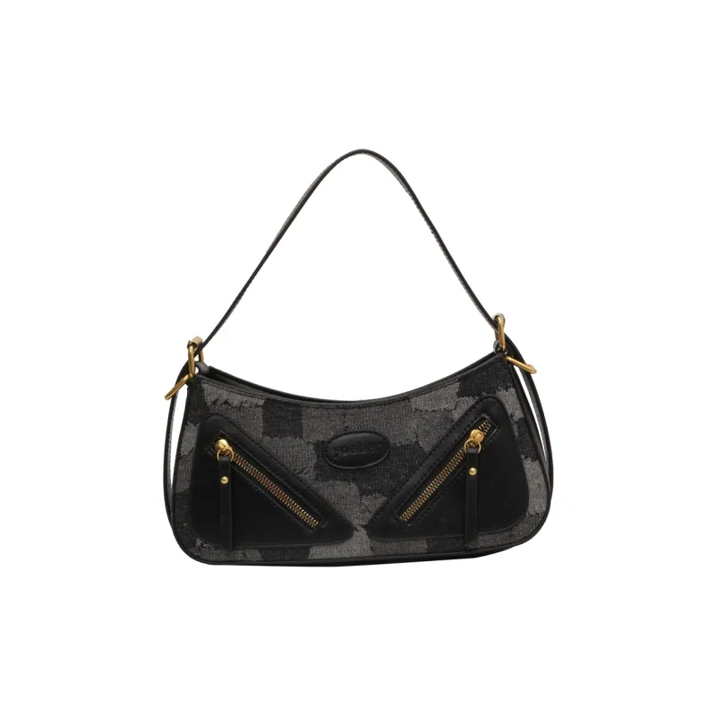 Yalu PU Shoulder Bag Regular Women's Black/Light Blue/Dark Blue-0