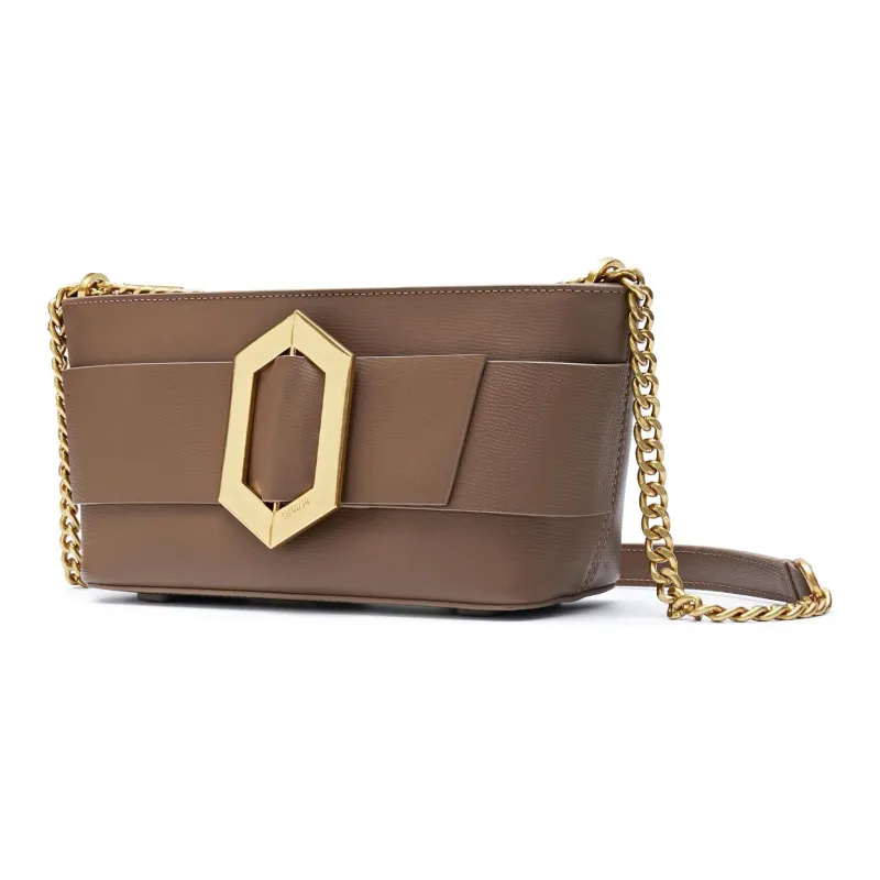 Staccato Cow Leather Shoulder Bag Medium Size Women's Vintage Coffee/Cream Beige-1