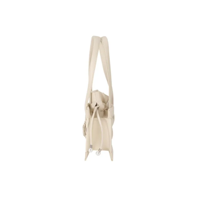 AJIDOU Cow Split Leather With Artificial Leather One Shoulder Handbag Medium Size Women's White-2