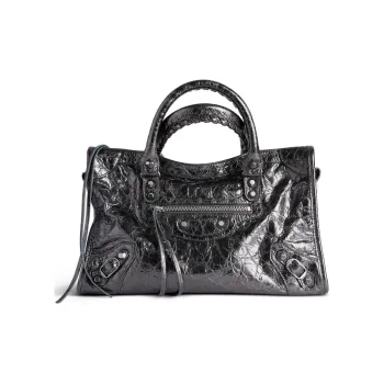 Balenciaga Metalized Arena Lambskin Shoulder Bag, Crossbody Bag, Handbag Trumpets Women's Steel Gray