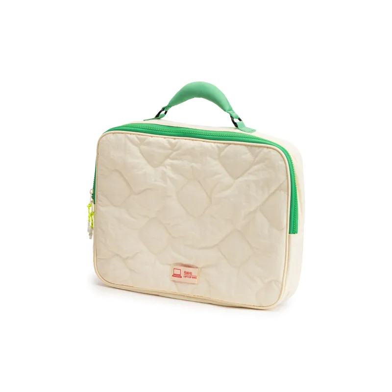 Bromen Nylon 14 Inch Commute Portable Laptop Bag With Storage Insert Regular Unisex Green/Green Grape Beige Contrast-0