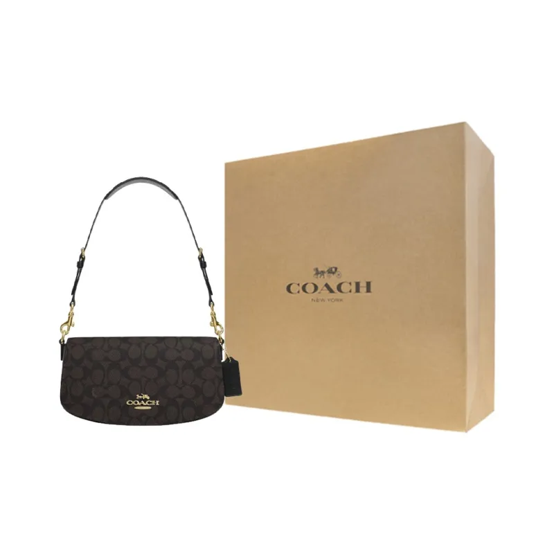 COACH PVC With Leather Handbag, Shoulder Bag Medium Size Women's Walnut & Black-4
