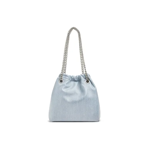 CHARLES&KEITH PU Laminated Textile Bucket Bag Hobo Bag Shoulder Bag Medium Size Women's Dark Denim Blue