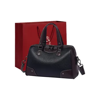 Old Man's Head Cow Leather One Shoulder Crossbody Handbag Large Size Women's Black