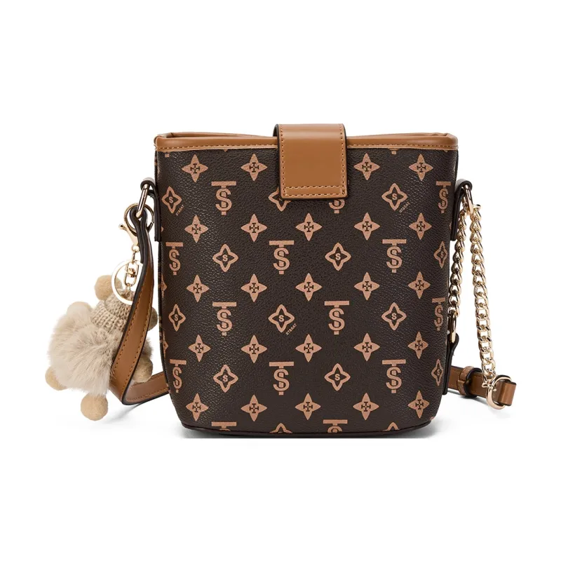 ST&SAT PVC With Synthetic Leather Bucket Bag, Shoulder Bag, Crossbody Bag Regular Women's Coffee/Apricot-3