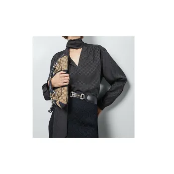 GUCCI Neck Bow Embellished Gg Crepe Satin Shirt