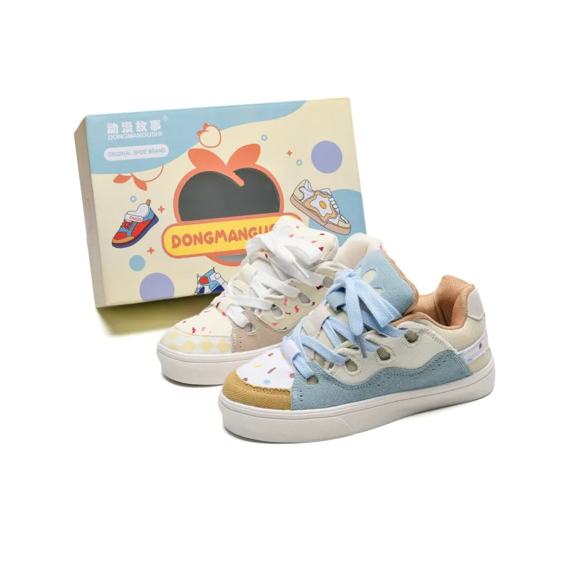Anime Story Anti-Slip Wear-Resistant Lightweight Breathable Low-Top Skateboard Shoes Unisex Blue Yellow Box Included-0