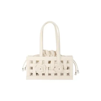 AJIDOU Cow Split Leather With Artificial Leather One Shoulder Handbag Medium Size Women's White