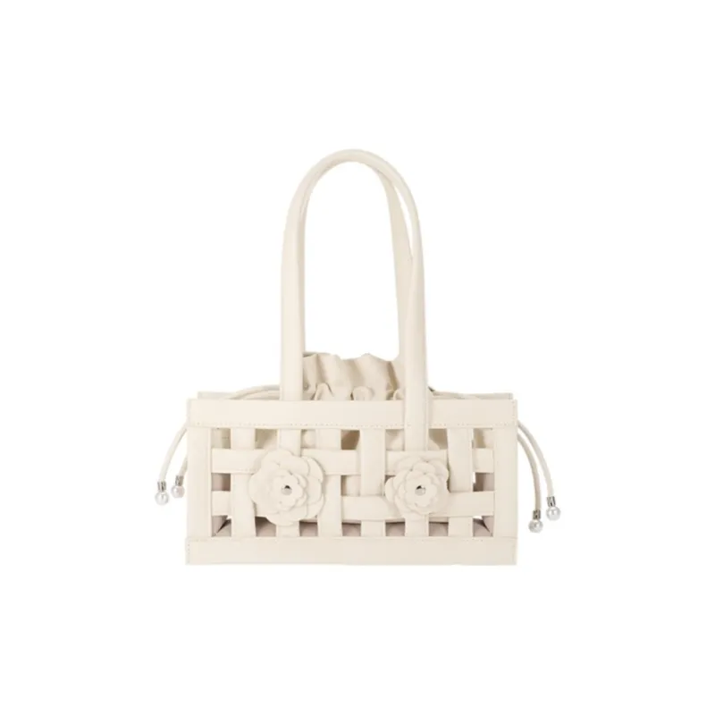AJIDOU Cow Split Leather With Artificial Leather One Shoulder Handbag Medium Size Women's White-0