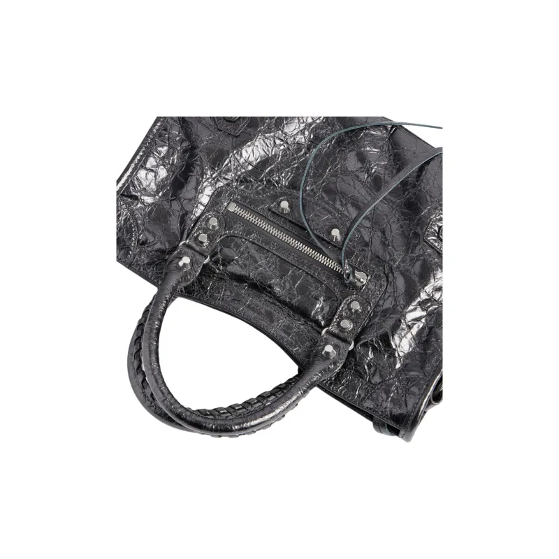 Balenciaga Le City Small Bag In Steel Grey Metallized Arena Lambskin Shiny Silver Hardware Steel Grey-6