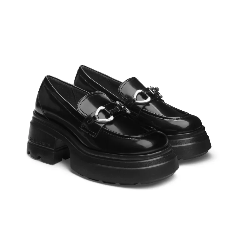 CHARLES&KEITH Small CK Gothic Lolita Style Loafers 7cm Women's Black Box Black/Bronze-1