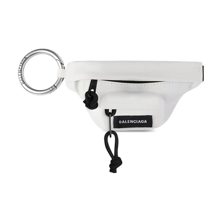 Balenciaga Nylon Keychain Fanny Pack With Key And Coin Purse Men's White-0