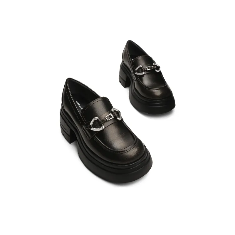 CHARLES&KEITH Small CK Gothic Lolita Style Loafers 7cm Women's Black Box Black/Bronze-7