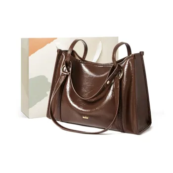 15 MINS Synthetic Leather Tote Bag Shoulder Bag Women's Coffee/Ecru