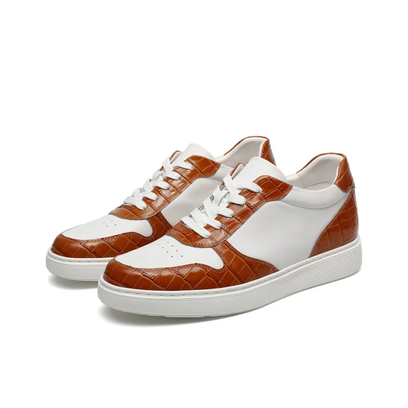 He Jinchang Slip Resistant Cushioning Wear Resistant Balance Low Top Skateboard Shoes Men's White Brown-4