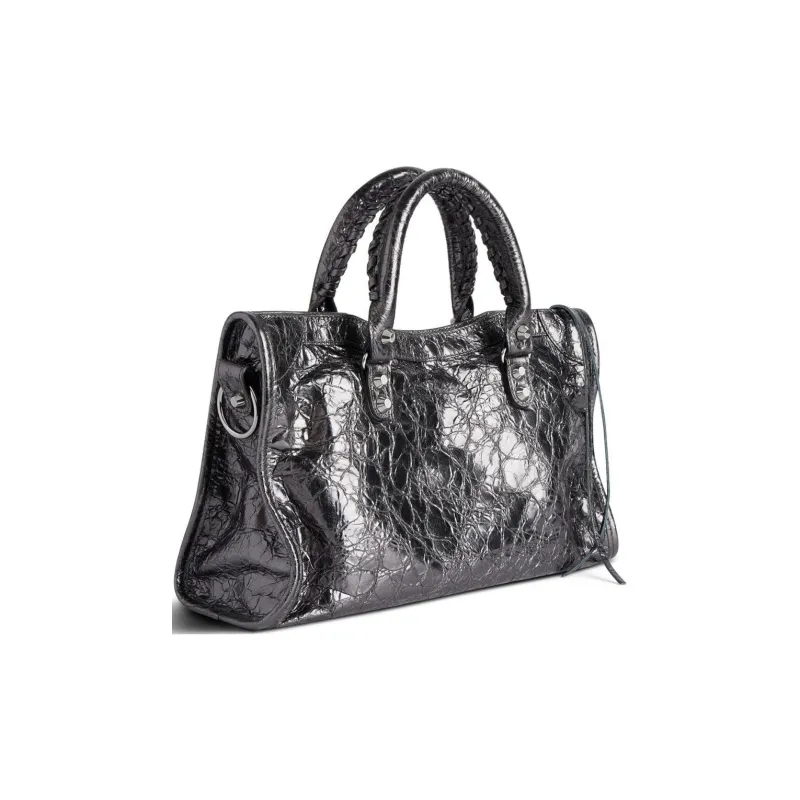 Balenciaga Le City Small Bag In Steel Grey Metallized Arena Lambskin Shiny Silver Hardware Steel Grey-4