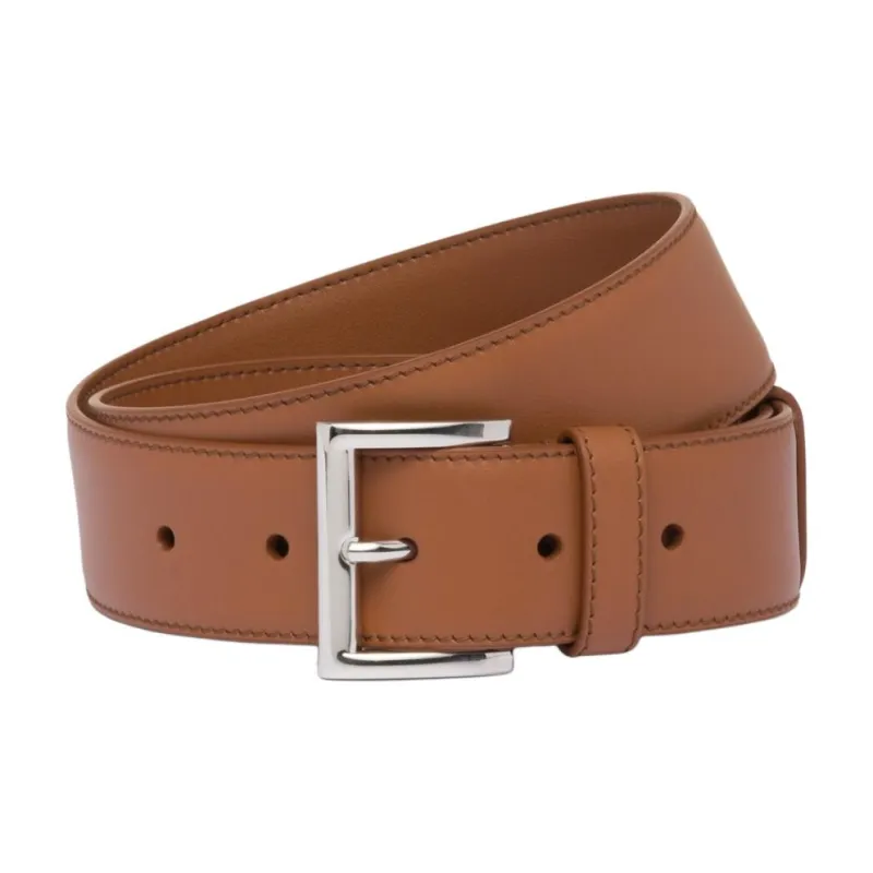 PRADA Leather Belts Women's Brown Width 3.5CM-0