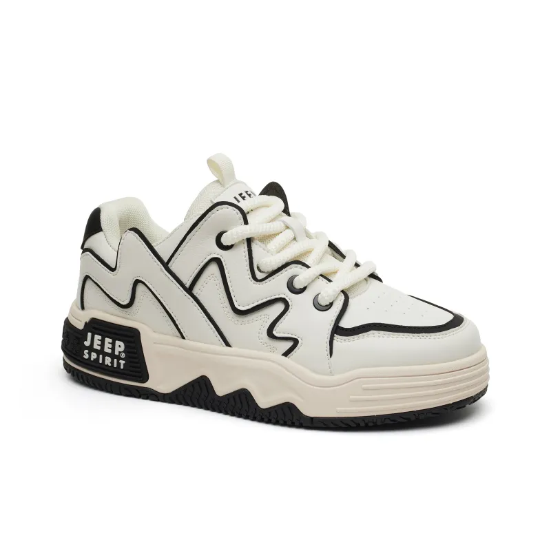 JEEP SPIRIT Slip Resistant Water Resistant Height Increasing Low Top Casual Skateboard Shoes Men White-3