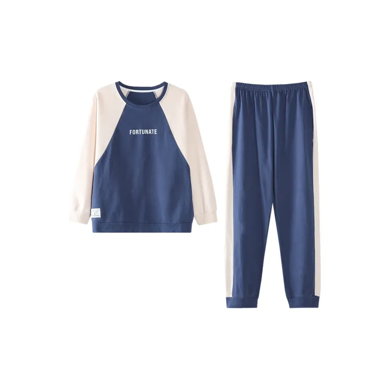 MADALLO Pajama Set Women's Navy Blue & Beige-0