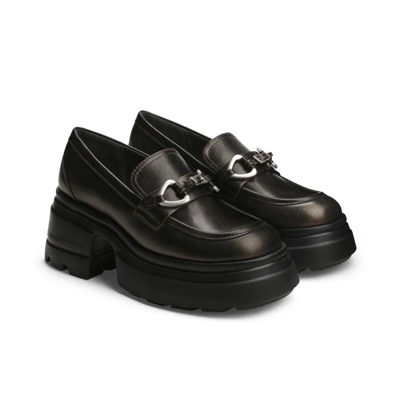 CHARLES&KEITH Small CK Gothic Lolita Style Loafers 7cm Women's Black Box Black/Bronze-6