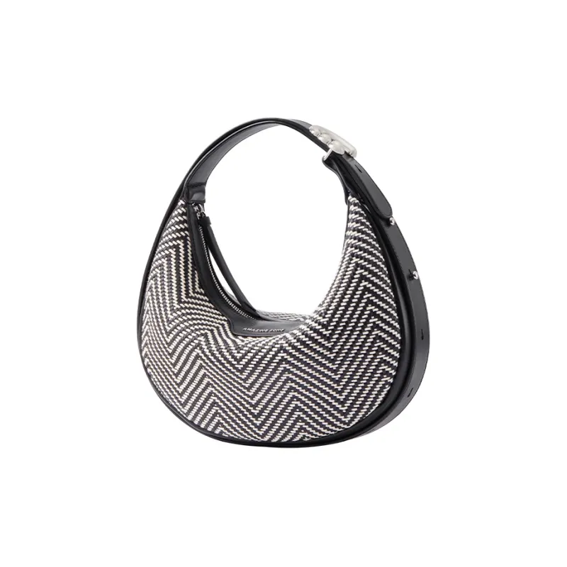AMAZING SONG Cow Leather Shoulder Bag, Handbag Trumpets Women's Elegant Black/Pistachios White-1