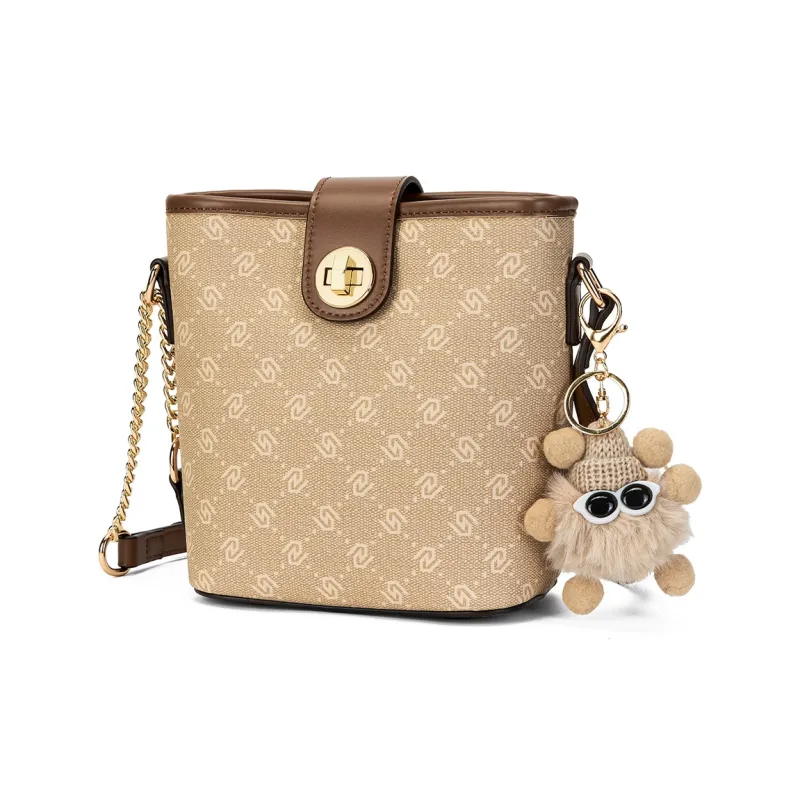 ST&SAT PVC With Synthetic Leather Bucket Bag, Shoulder Bag, Crossbody Bag Regular Women's Coffee/Apricot-6