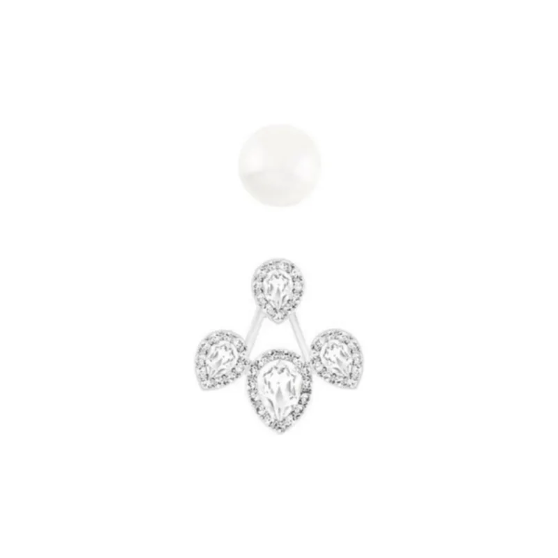 Swarovski Faux Crystal, Pearl, Alloy Earrings Women's Silver-1