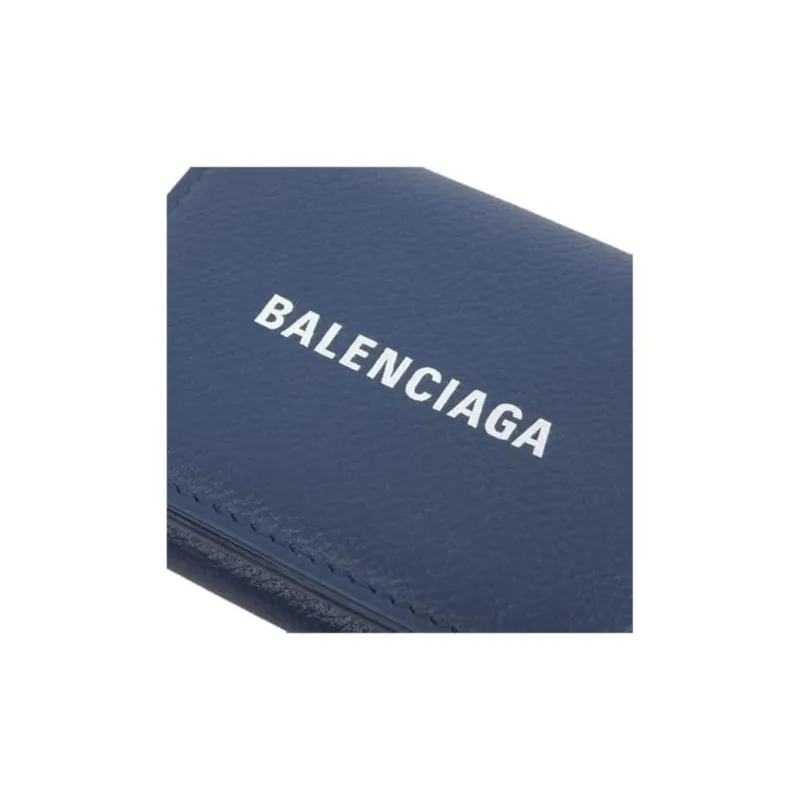 Balenciaga Leather Wallet Mini Women's Navy Blue-4