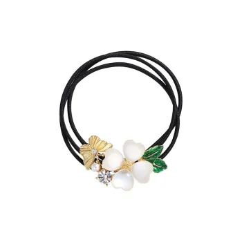 Yiru Artificial Glass Cat Eye Four Leaf Clover Hair Tie Women's