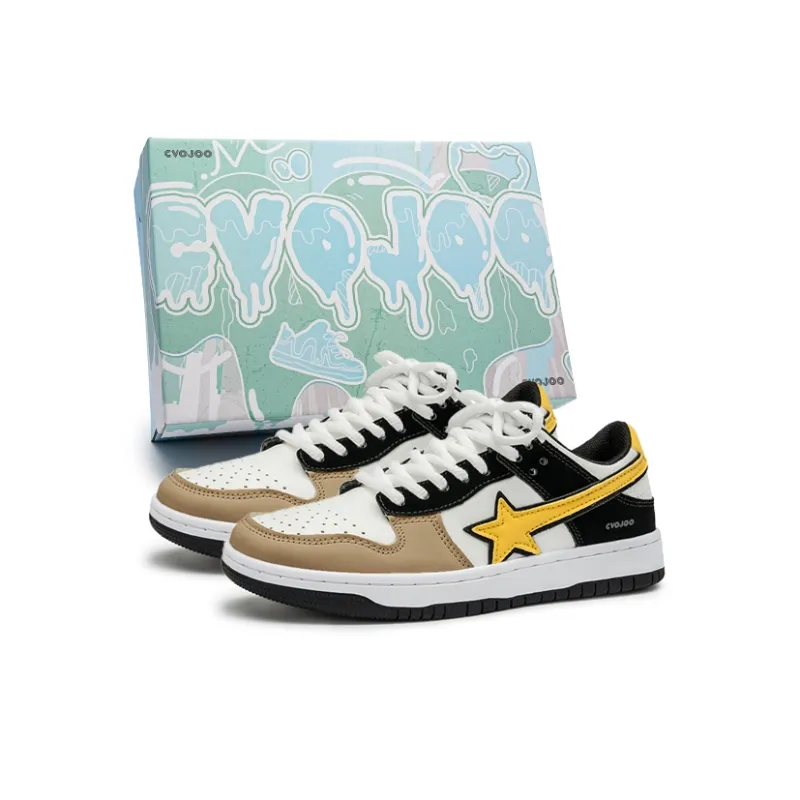 CVOJOO Gift Box Set Low Top Skateboard Shoes Unisex White Black Yellow-0