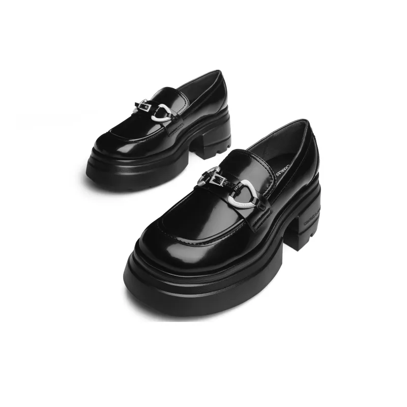 CHARLES&KEITH Small CK Gothic Lolita Style Loafers 7cm Women's Black Box Black/Bronze-2