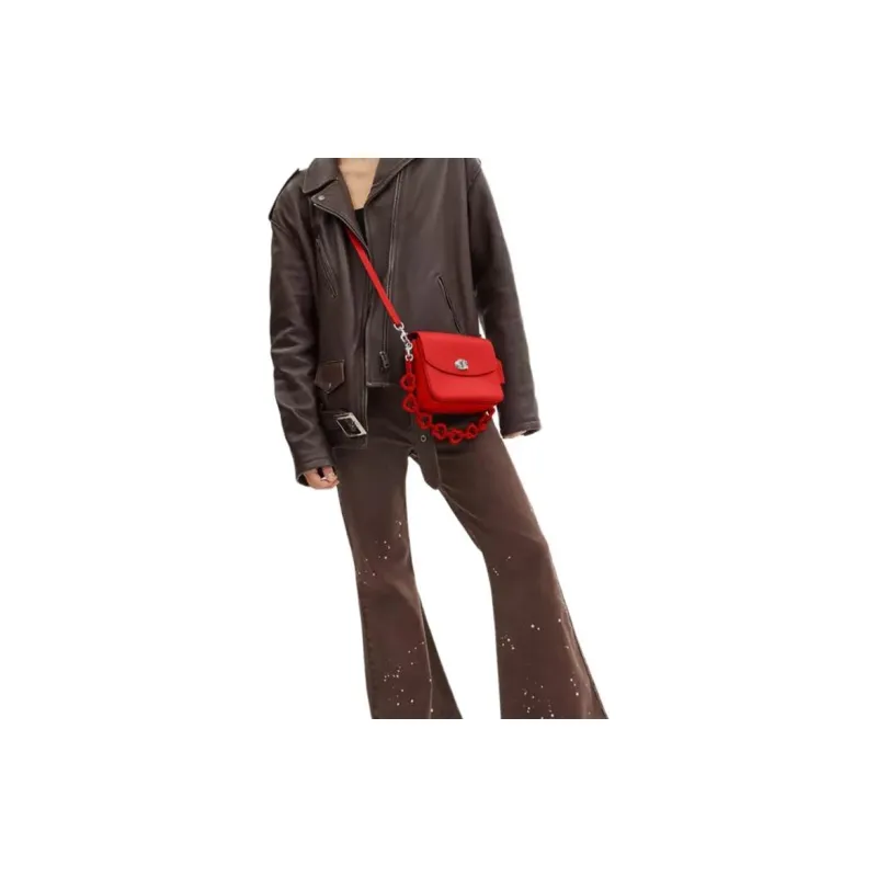 COACH Cassie Polished Pebbled Leather Small Square Bag Handbags Shoulder Bag Crossbody Bag Small Size Women's Red-7