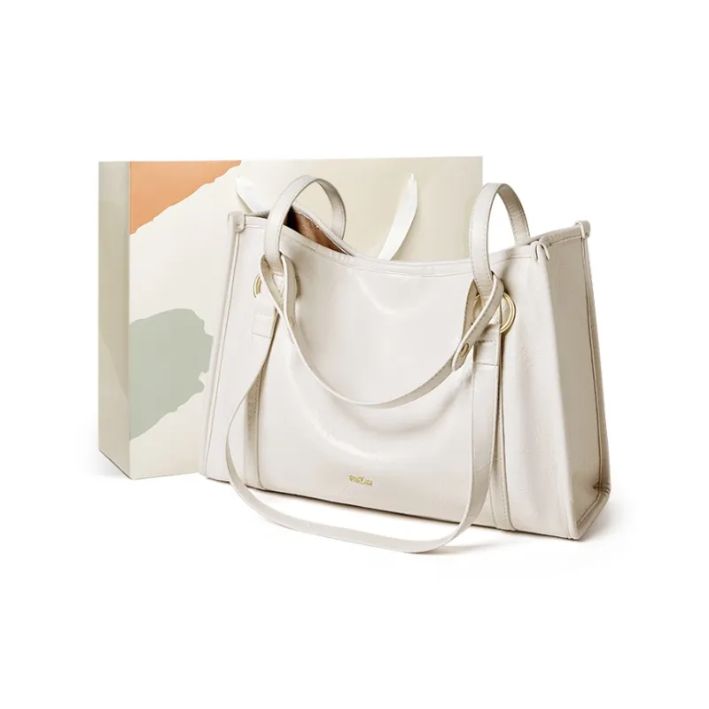 15 MINS Synthetic Leather Tote Bag Shoulder Bag Women's Coffee/Ecru-4